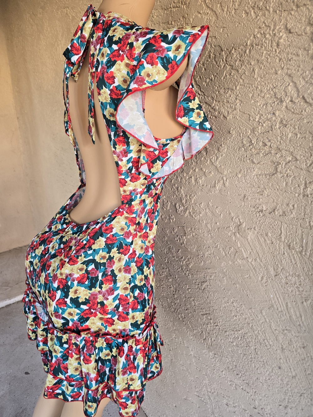 Deep V Floral Ruffle Mini Dress - Multi-Color - Picture 5 of 11